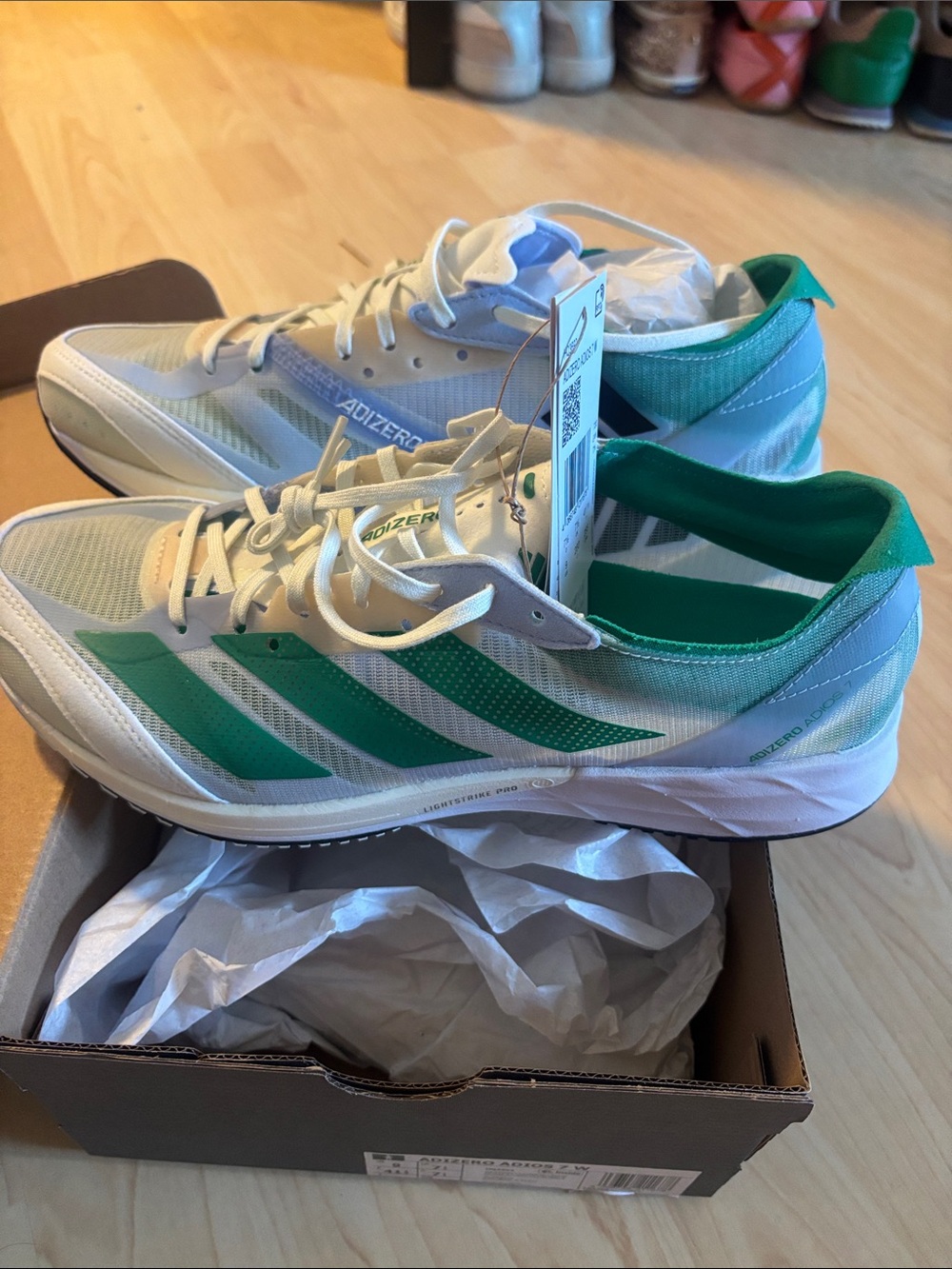 adidas White & Green Adizero Performance Running Shoes size 9 NWT